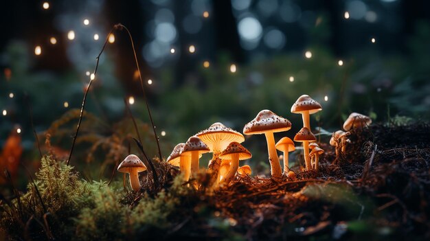 야간 숲 은 밤의 숲 에서 버섯 을 합성 한다