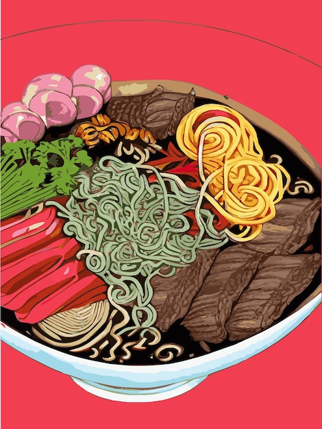 Noedels Aziatisch eten Chinees eten kleurrijke illustratie Vector kleurrijke illustratie Chinees eten