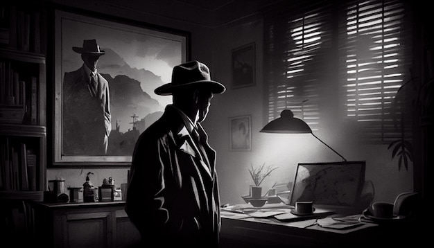 Noir detective in bianco e nero retrò