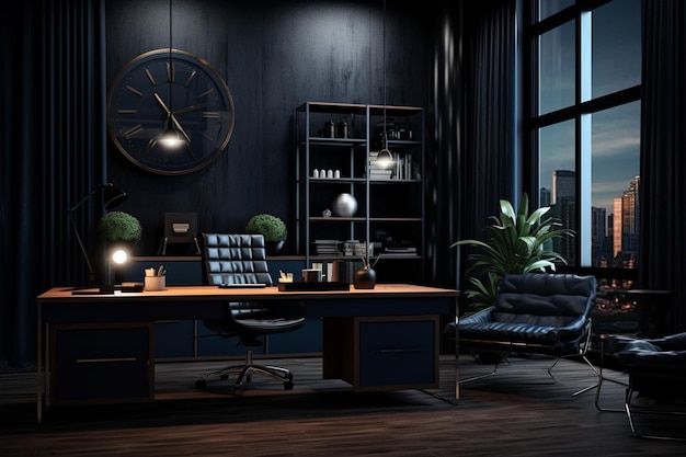 Noir Elegance in Business Dark Office Interior photo