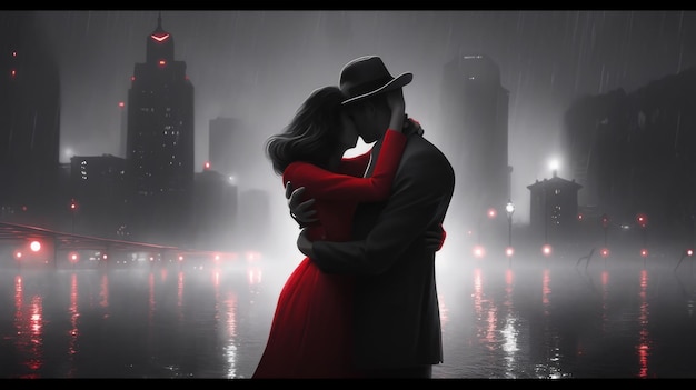 noir style retro couple in new york at night