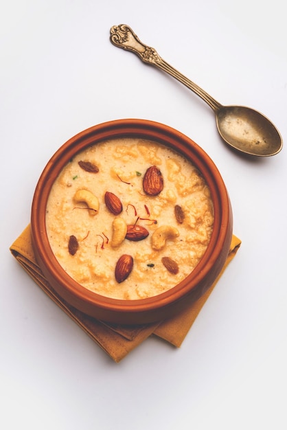 Nolen Gurer Chanar Payesh or Milk pudding of cottage cheese rice and jaggery bengali sweet recipe