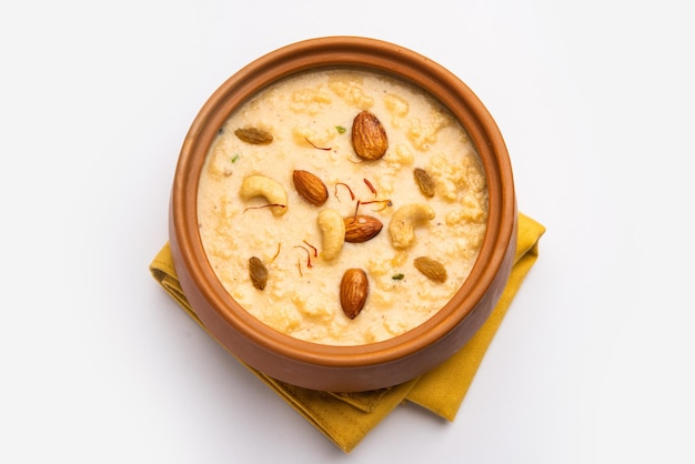 Nolen Gurer Chanar Payesh or Milk pudding of cottage cheese rice and jaggery bengali sweet recipe