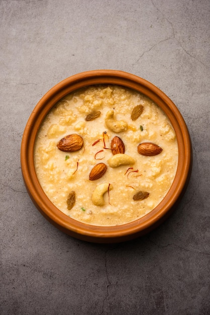 Nolen Gurer Chanar Payesh or Milk pudding of cottage cheese rice and jaggery bengali sweet recipe