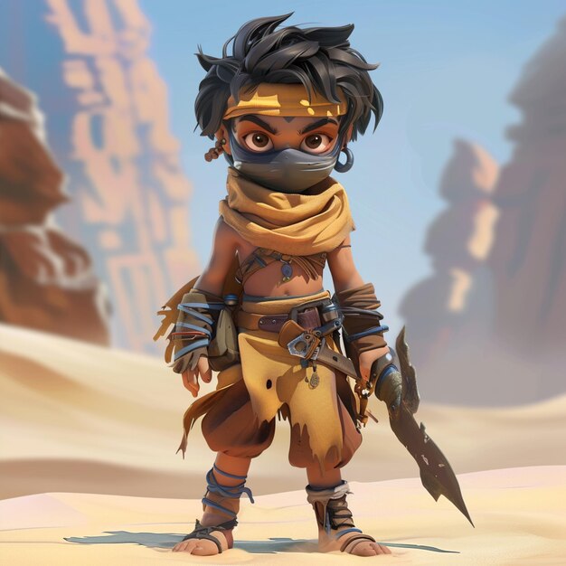 Photo a nomad in medieval desert character design fantasy style adventurer