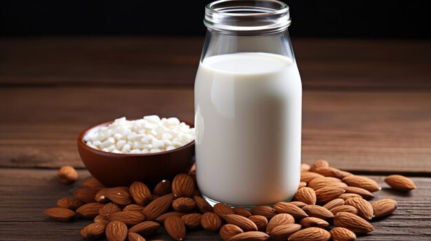 Non diary milk almond milk and nuts vegan product