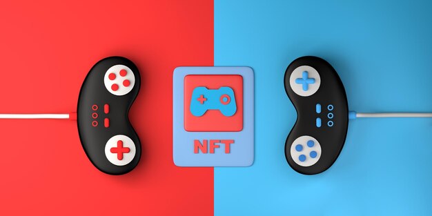 Non fungible token of video game gaming nft with video game\
console controllers copy space