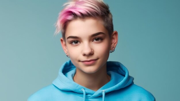 Nonbinary adult teenager younger on color background Generative ai