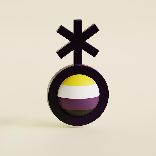 Nonbinary pride flag in a form of nonbinary symbol Yellow White Purple and Black flag Asterisk star gender symbol