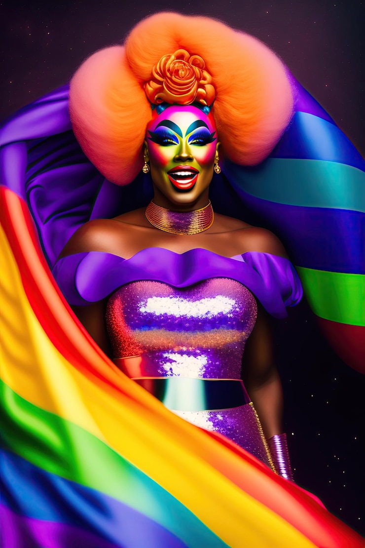Photo nonexistent person happy drag queen having fun lgbtq concept generative ai