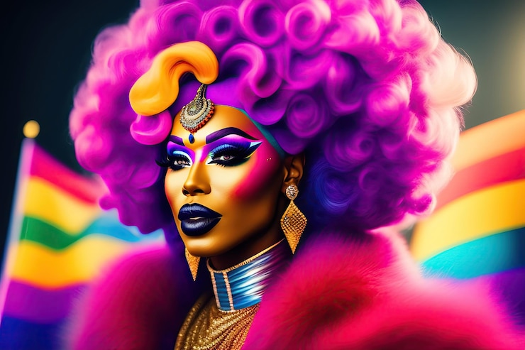 Photo nonexistent person happy drag queen having fun lgbtq concept generative ai