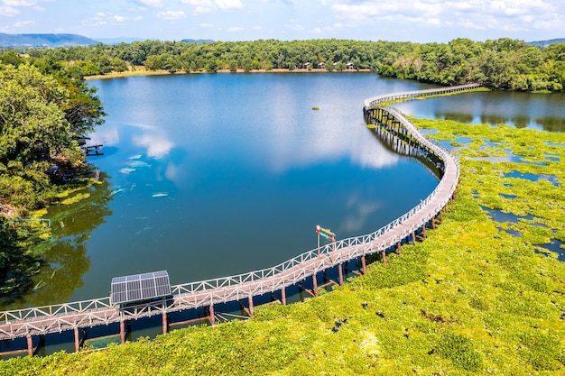 チュムポーン タイのノンヤイ池と木製の橋