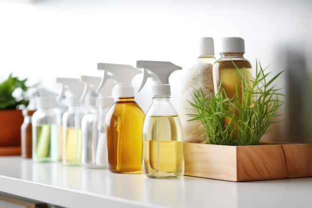 Nontoxic cleaning products on a shelf