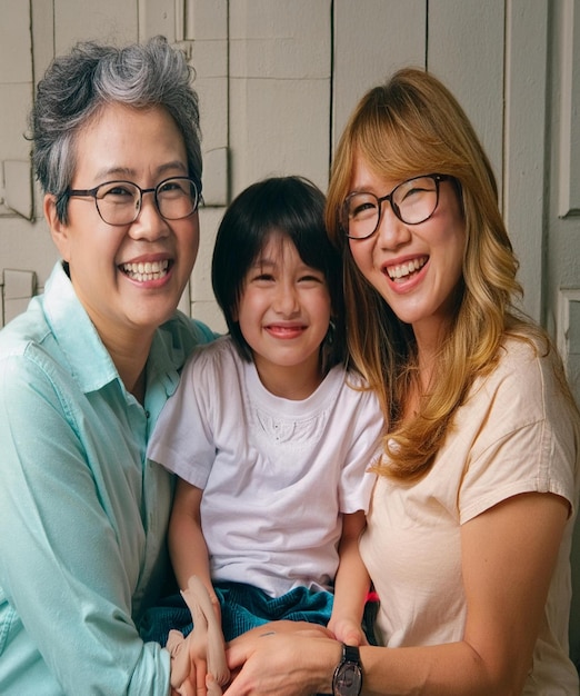 Photo nontraditional family a woman and a child pose for a picture with their mother and daughter