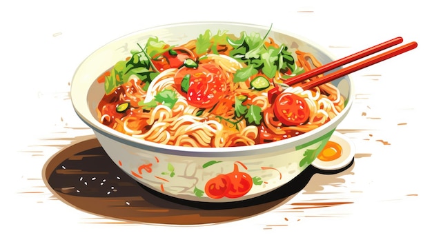 Photo noodle bar cartoon illustration generative ai bowl noodle