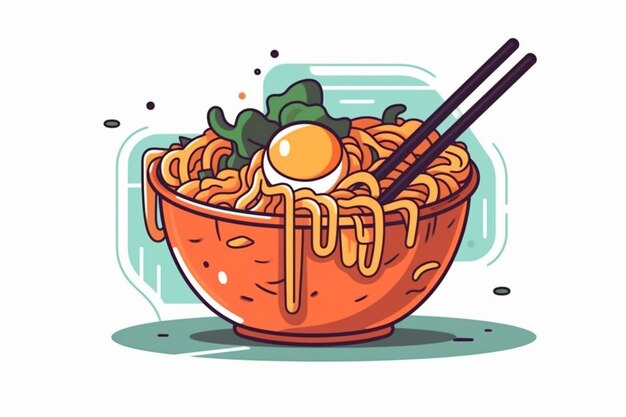 Photo noodle egg with chopstick cartoon icon illustration