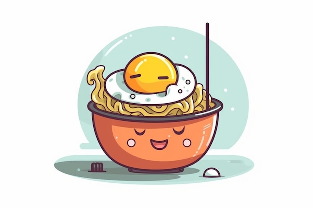 Photo noodle egg with chopstick cartoon icon illustration