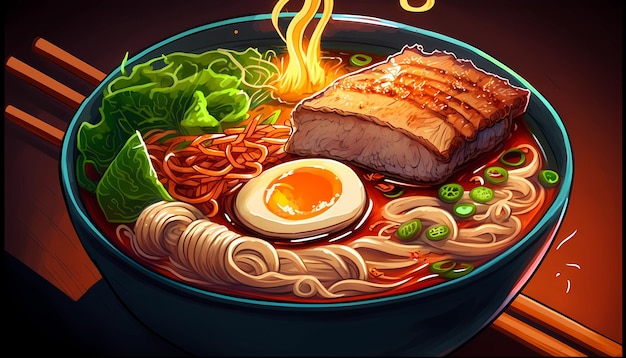 Noodle with boiled egg digital art illustration generative AI