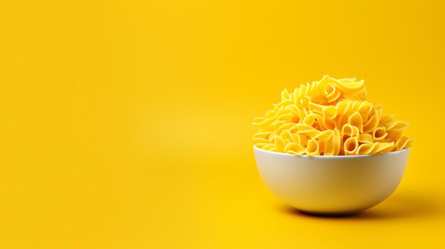 Noodles in a bowl with a yellow background