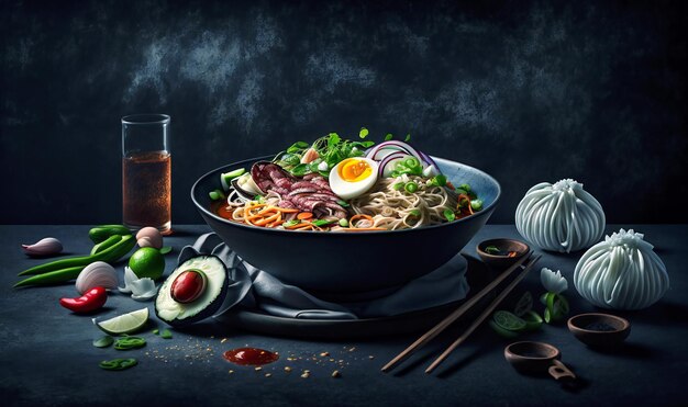 Noodles on dark background