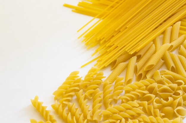 Noodles and pasta on a white background