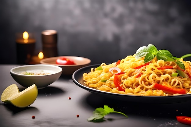 Noodles in restaurant table