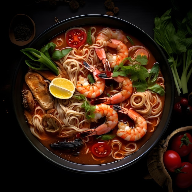 Foto tagliatelle tom yum cibo thailandese ia generativa