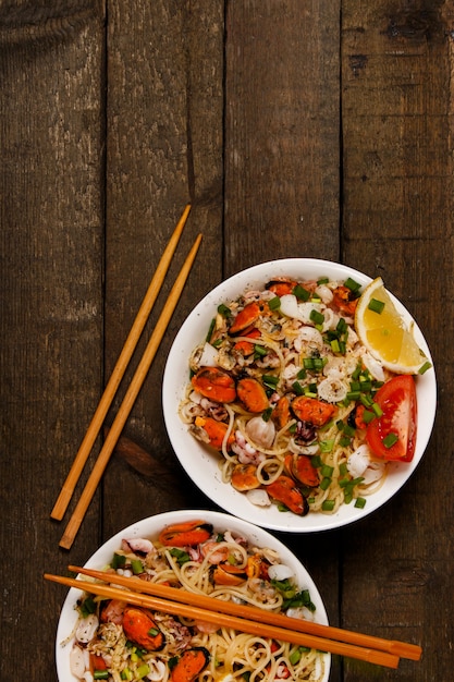 Foto tagliatelle ai frutti di mare