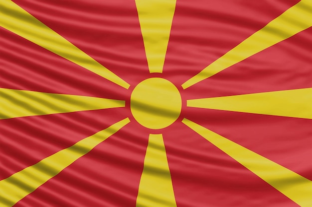 Foto noord-macedonië vlag golf close-up, nationale vlag achtergrond