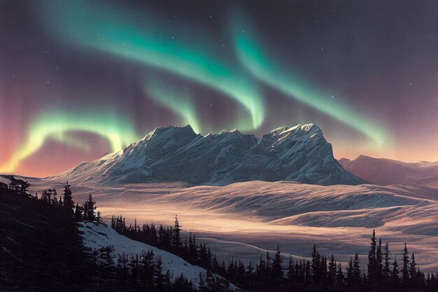 Foto noorderlicht boven het meer aurora borealis met sterren aan de nachtelijke hemel fantastic winter epic magic