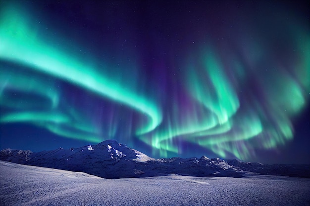 Foto noorderlicht boven het meer aurora borealis met sterren aan de nachtelijke hemel fantastic winter epic magic