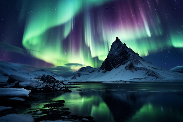 Noordlicht over de bergen van Alaska.