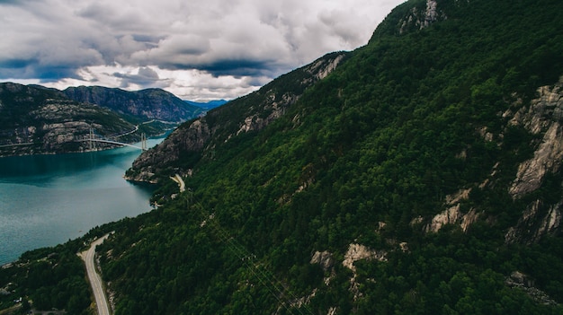 Noorwegen, luchtfoto&#39;s, landschap, zee, bergen,