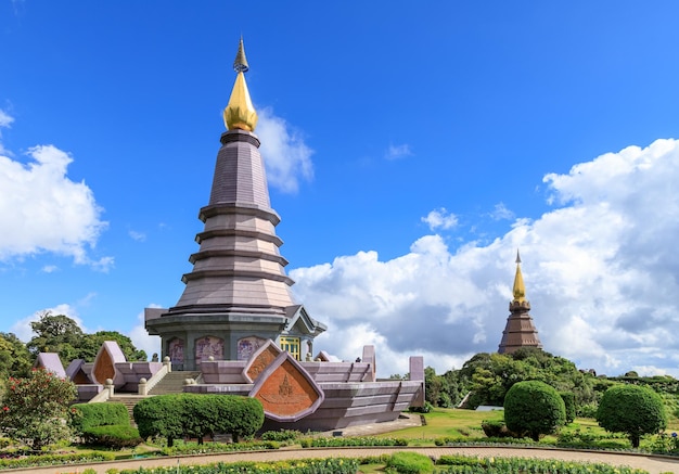 Noppamethanedon and Nopphonphusiri pagodas at Doi Inthanon mountain Chiang Mai Thailand