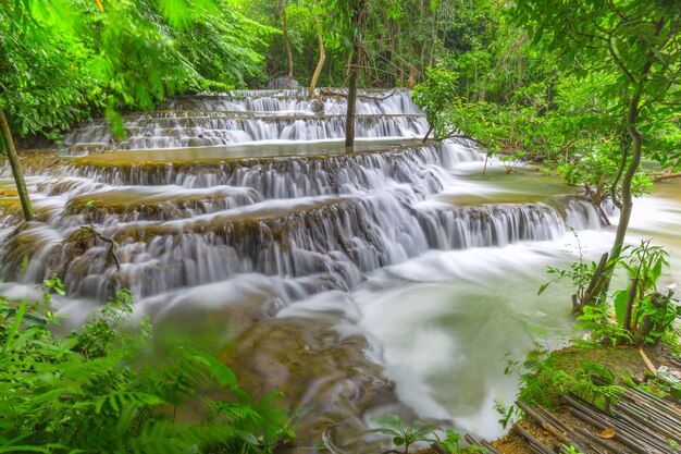 Noppiboon waterfall in Tropical Rain Forest at  Sangkhlaburi