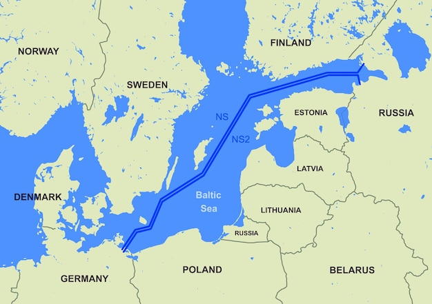 Photo nord stream 1 and 2 on map