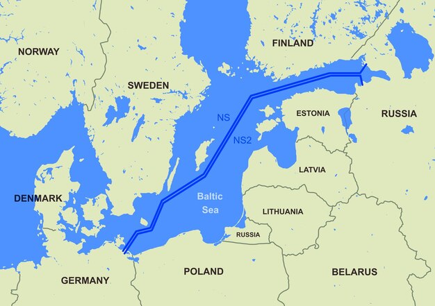 写真 地図上のノルド ストリーム 1 と 2