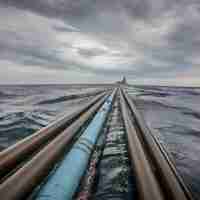 Photo nord stream gas pipeline underwater imaginary illustration leaking gas