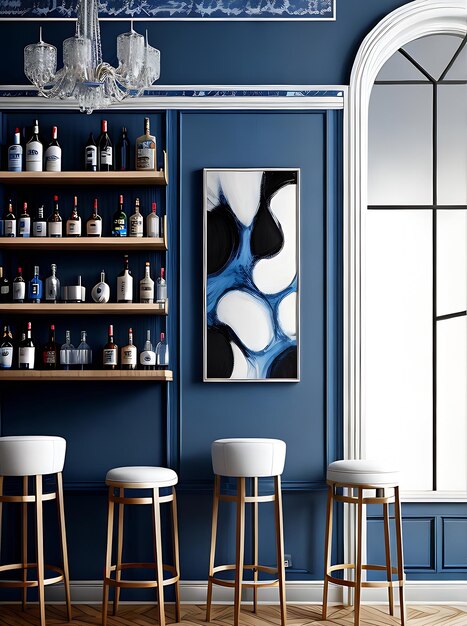 Foto nordic bar design realistico blu e bianco