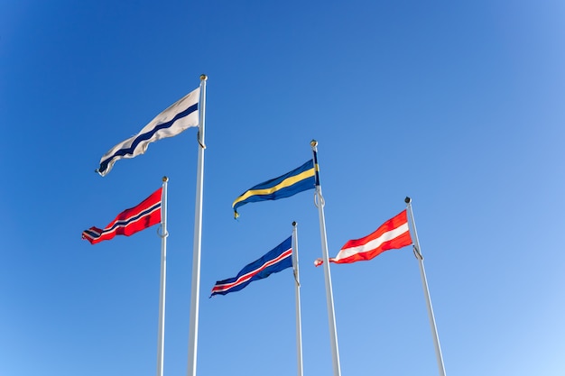 Nordic flags in the blue sky