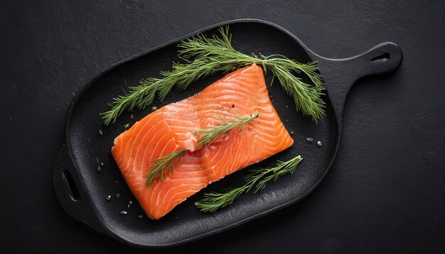 Nordic Gravlax Salmon fillet with dill Black background