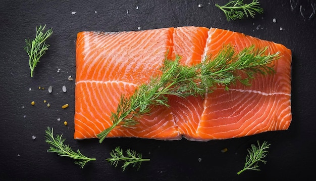 Nordic Gravlax Salmon fillet with dill Black background