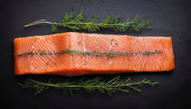 Nordic Gravlax zalmfilet met dille Zwarte achtergrond