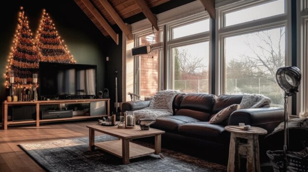 Premium Photo | Nordic living room with high ceiling in the wooden ...