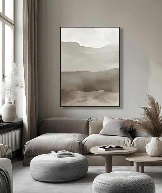 nordic minimalist abstract shapes watercolor in taupe and beige simple