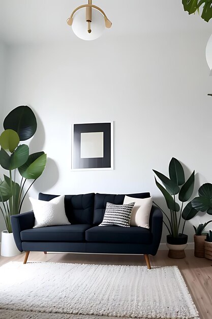 Nordic style living room with sofas and plants