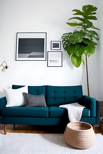 Nordic style living room with sofas and plants