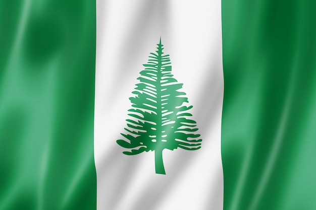 Norfolk Island territory flag, Australia waving banner collection. 3D illustration