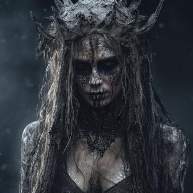 A norse scandinavian goddess hel with a crown on her head generative ai image