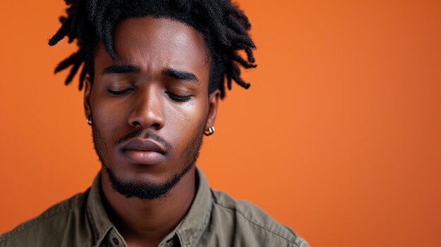 Photo north african man conveying sadness and grief isolated on solid background copy space provided